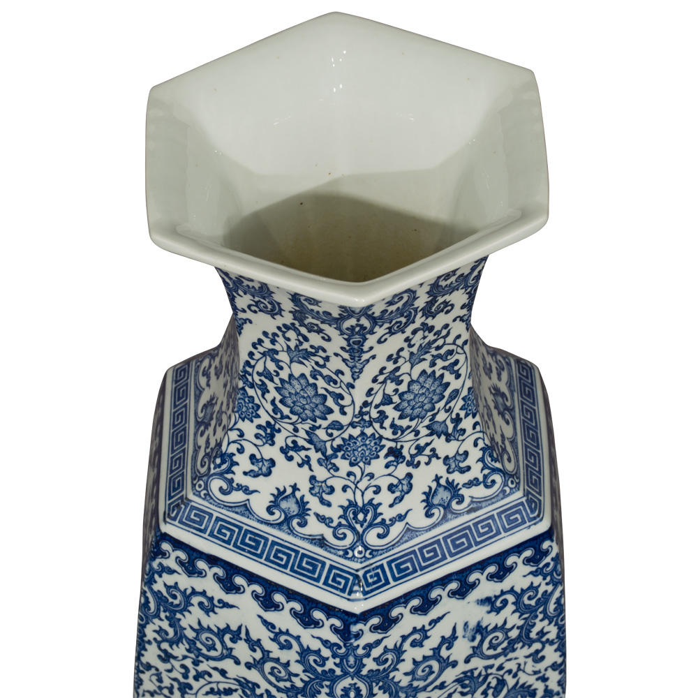 Floral Blue and White Geometric Qing Dynasty Vase