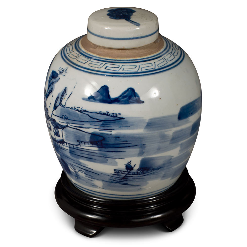 Blue and White Porcelain Scenery Chinese Jar
