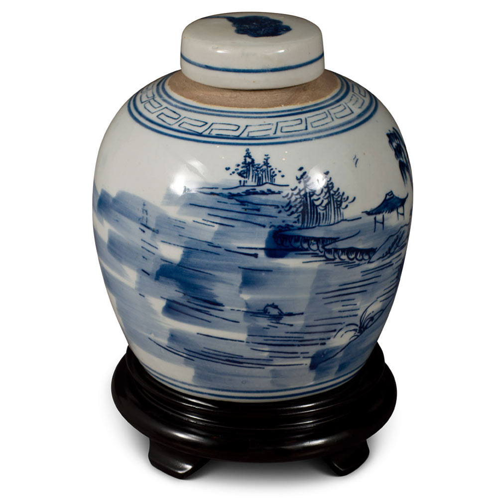 Blue and White Porcelain Scenery Chinese Jar