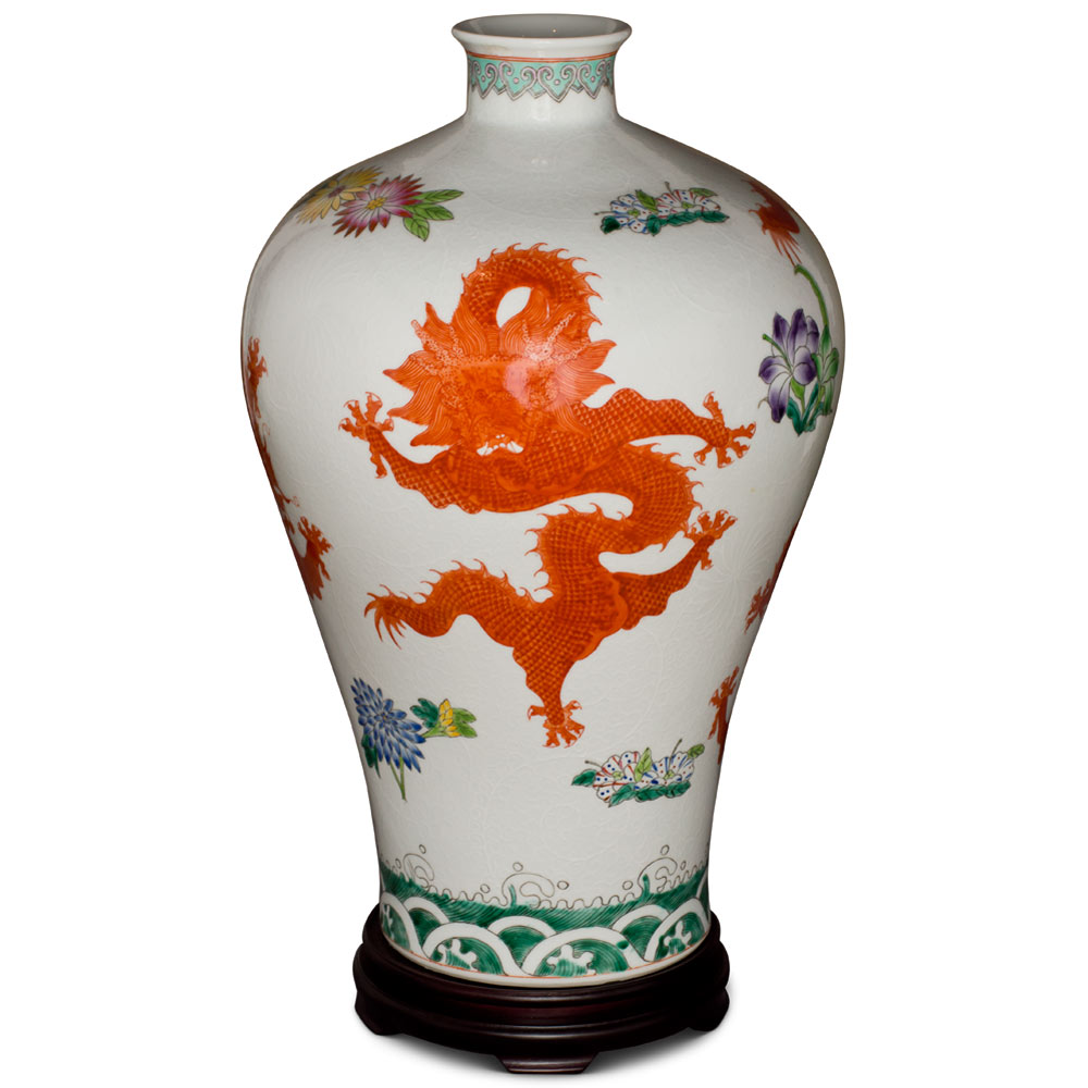 White and Red Dragon Chinese Porcelain Imperial Palace Vase