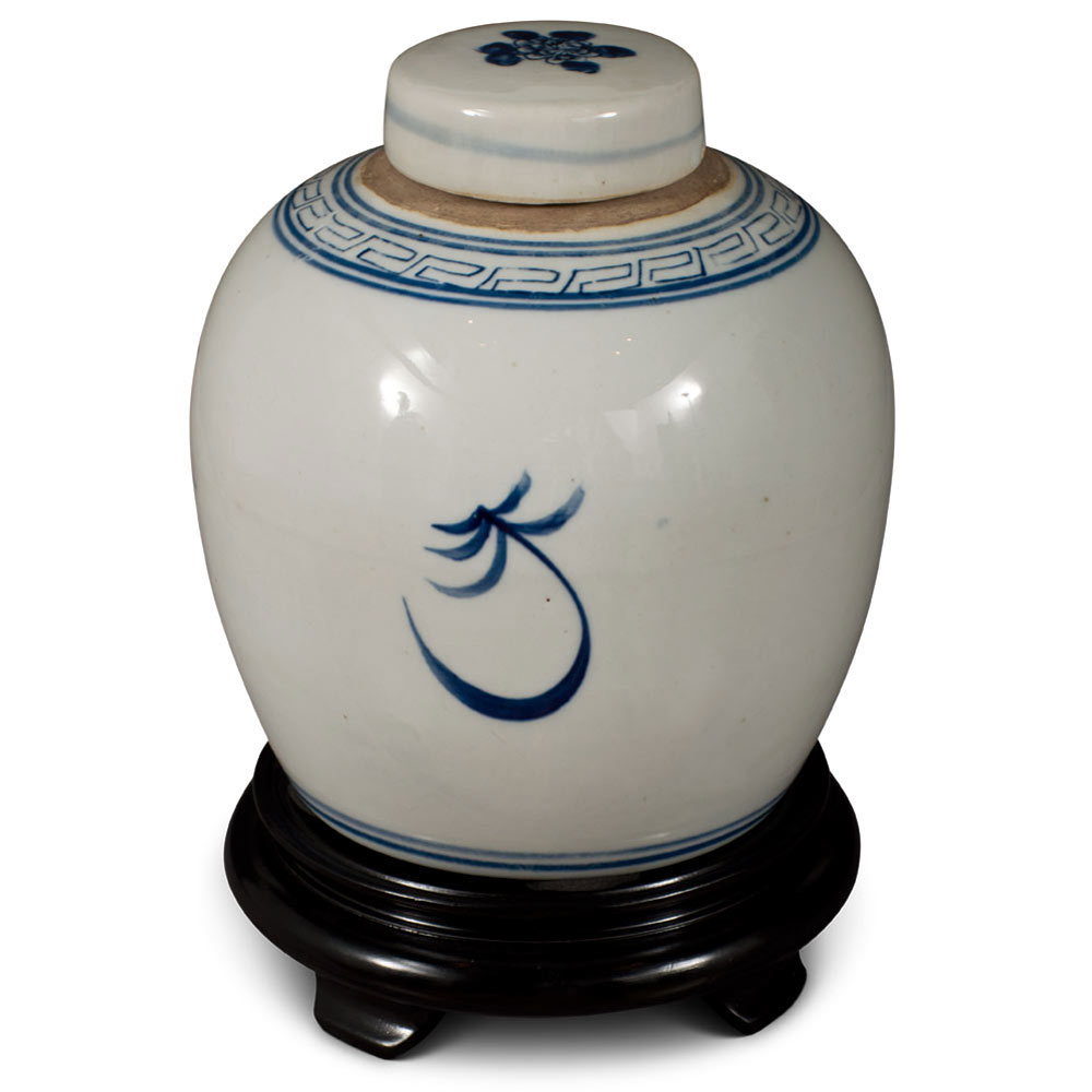 Blue and White Porcelain Bird Flower Motif Chinese Jar
