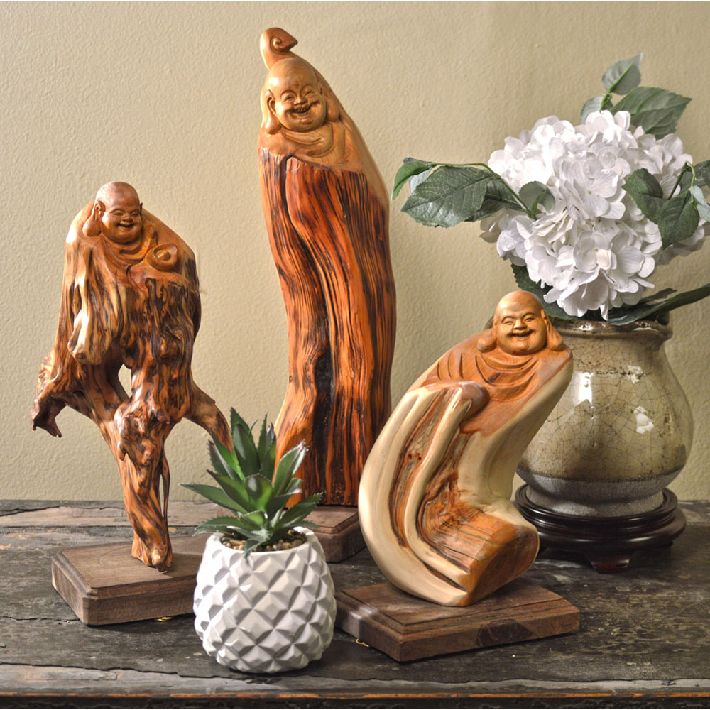 Cedar Wood Root Happy Buddha Asian Sculpture