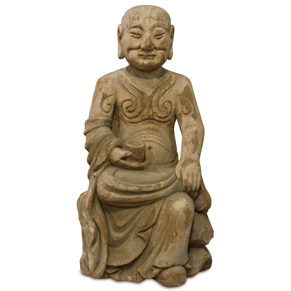 Vintage Wooden Monk Asian Sculpture