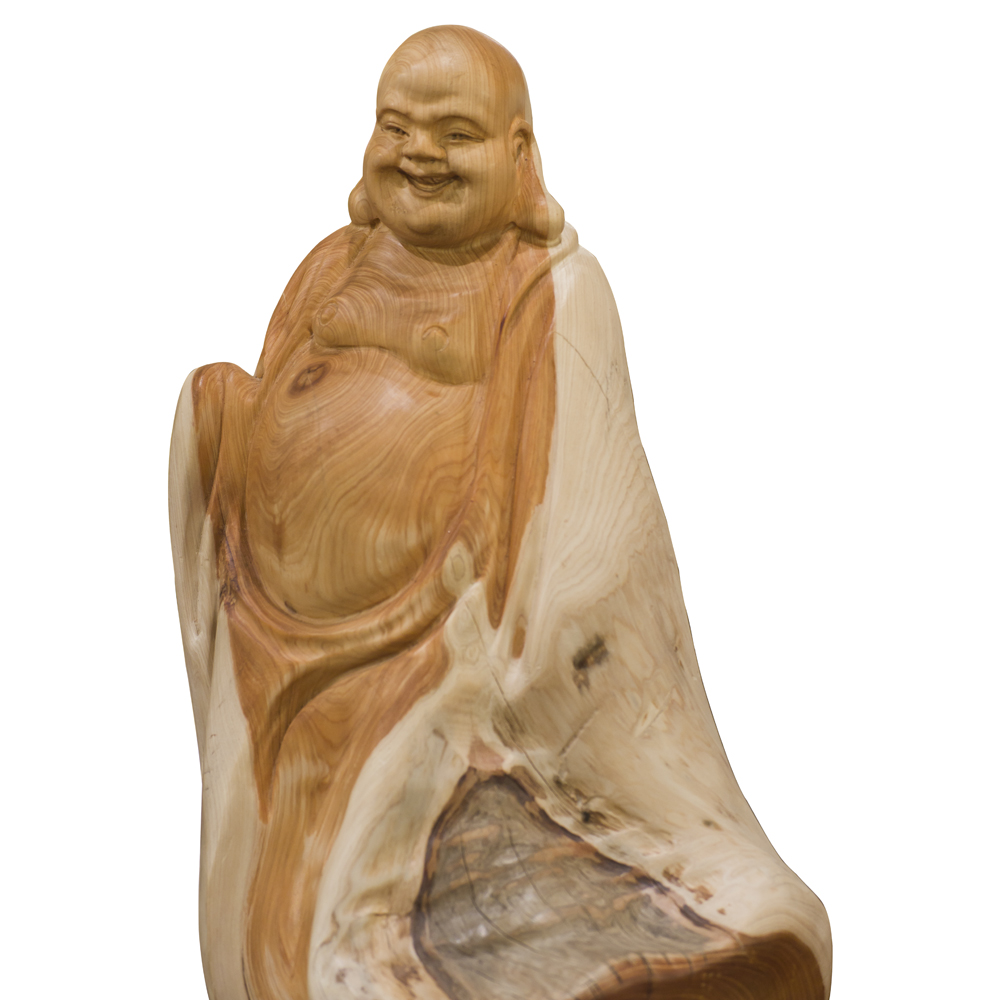 Cedar Wood Root Happy Buddha Sculpture