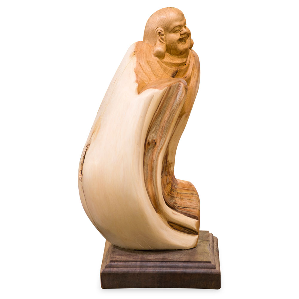 Cedar Wood Root Happy Buddha Asian Sculpture