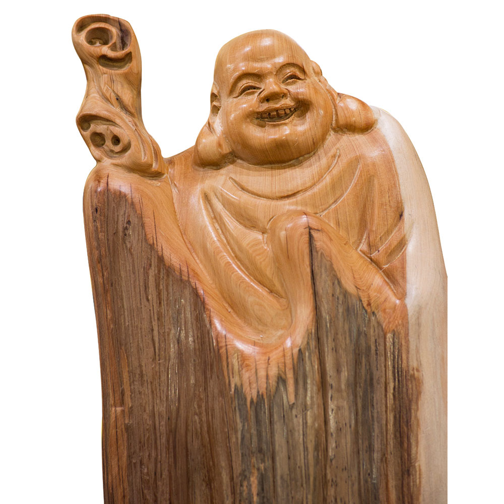 Cedar Wood Root Happy Buddha Asian Sculpture