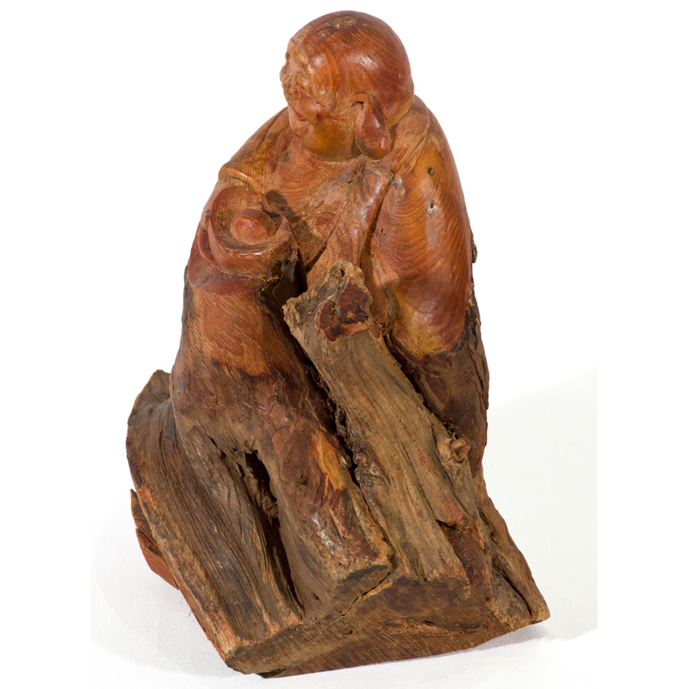 Hand Carved Cedar Wood Chinese Happy Buddha Statue