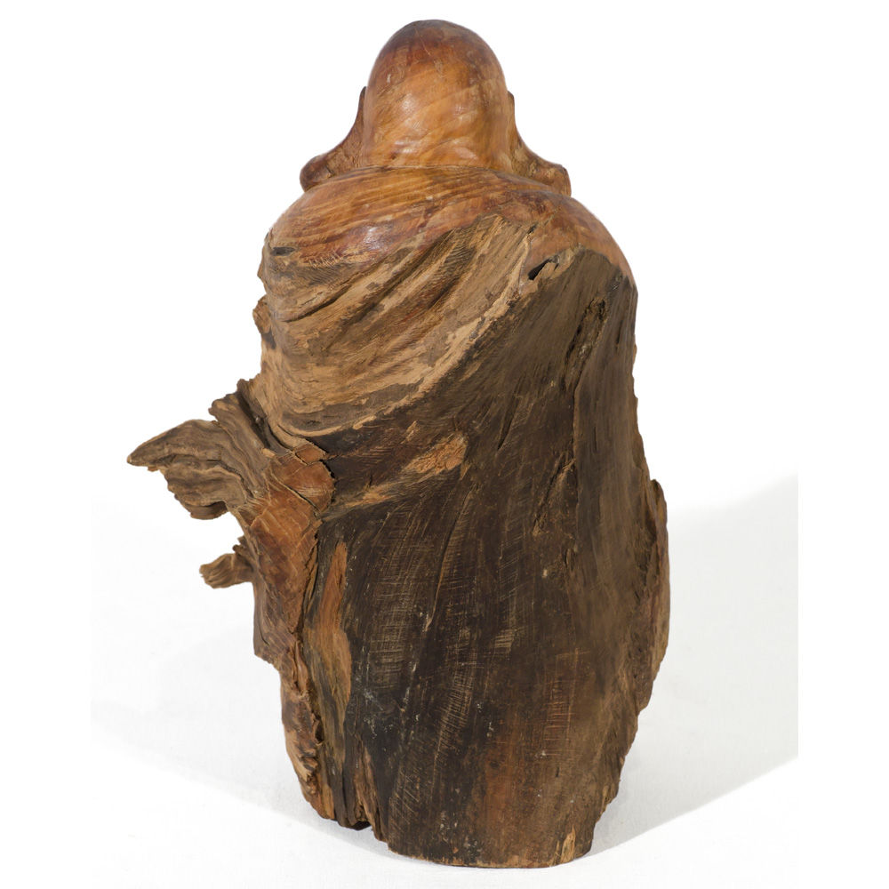 Hand Carved Cedar Wood Statue Happy Buddha