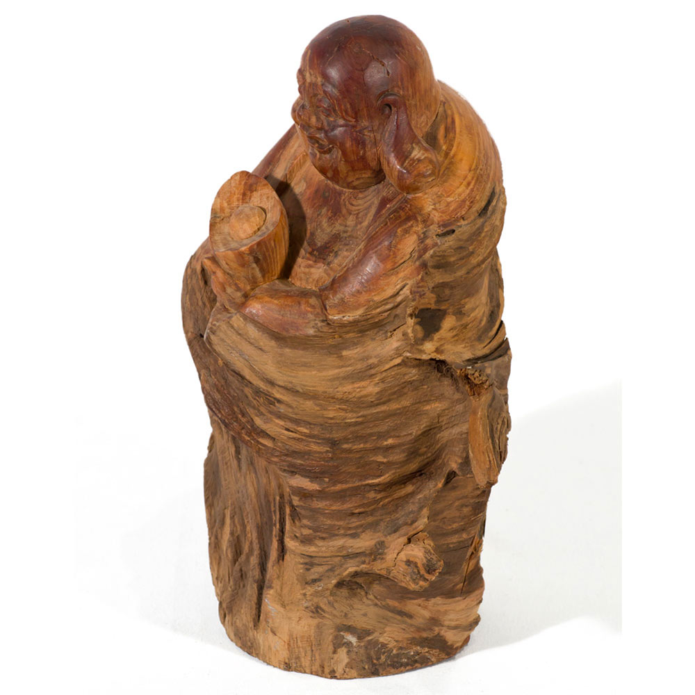 Hand Carved Cedar Wood Statue Happy Buddha