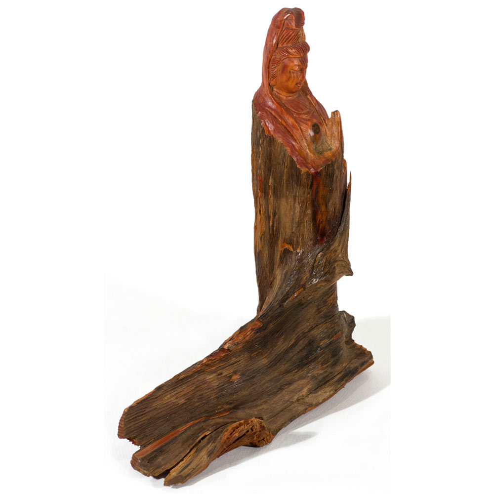 Hand Carved Cedar Wood Statue Guanyin