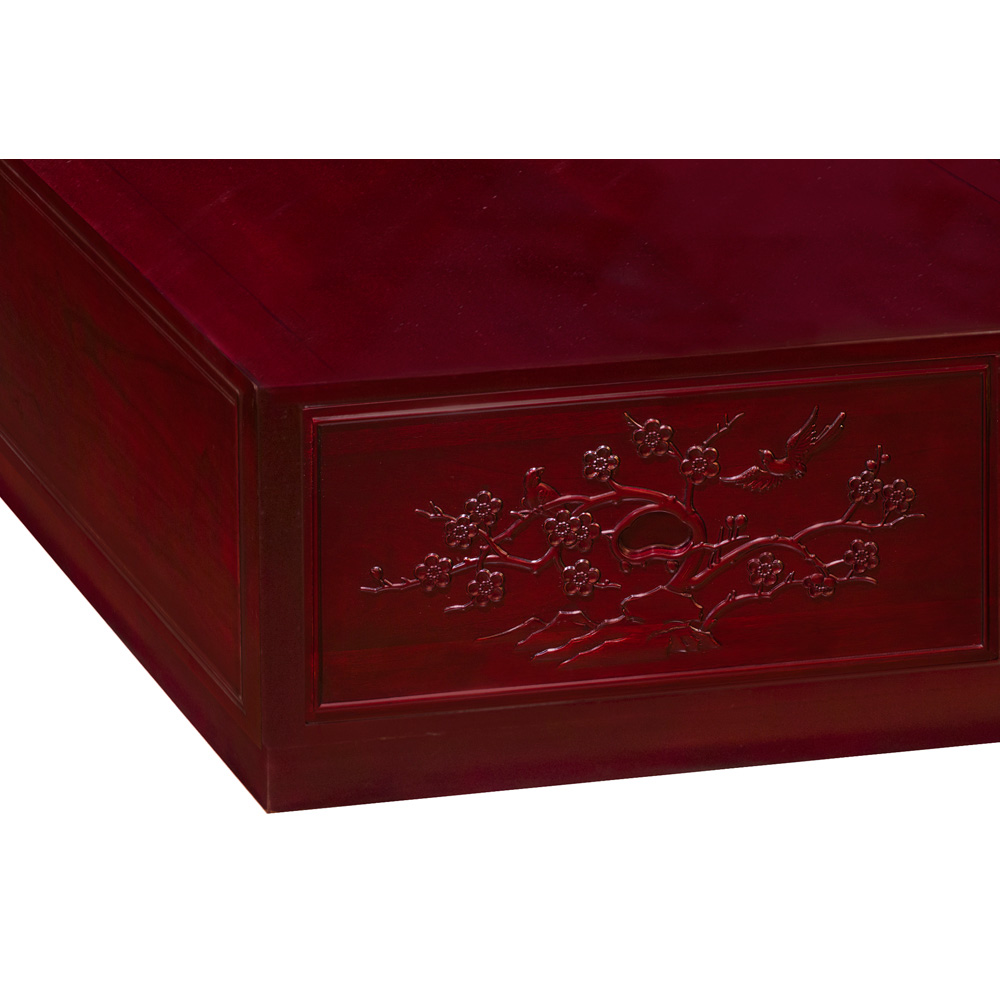 Dark Cherry Rosewood Flower and Bird King Size Chinese Platform Bed with Drawers