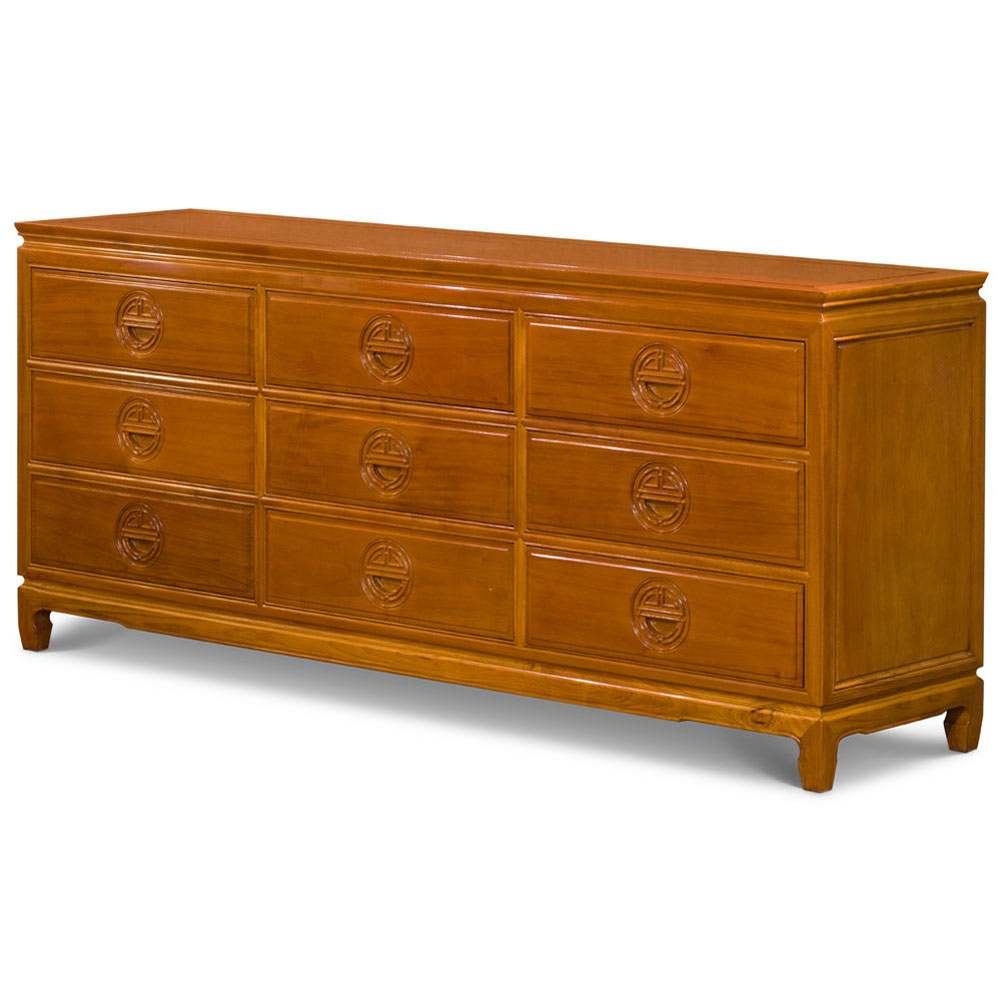 Natural Finish Rosewood Chinese Longevity Chest of 9 Drawers