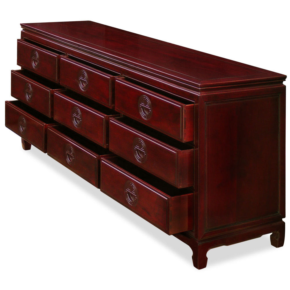 Dark Cherry Rosewood Longevity Chest of 9 Drawers