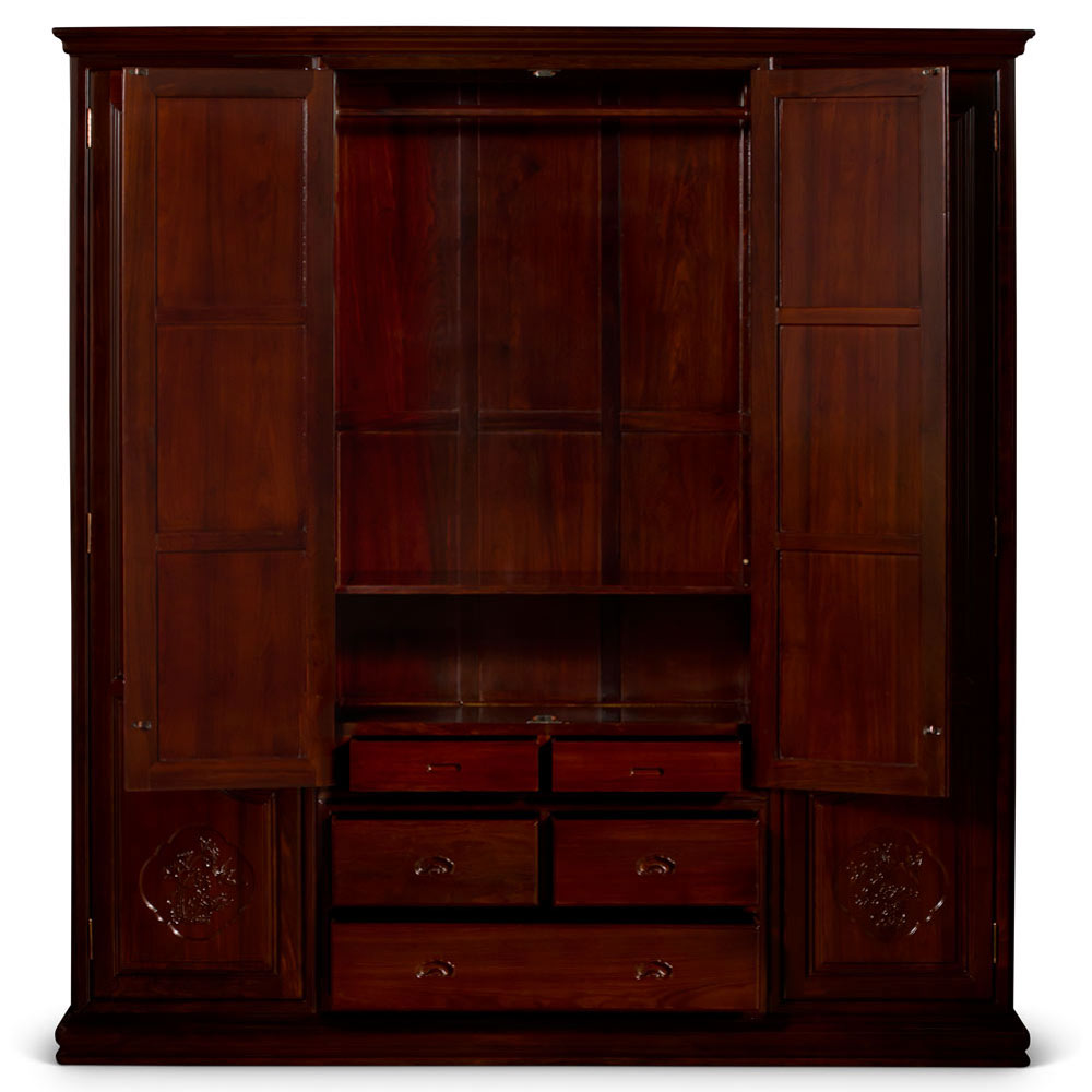 Hand Carved Ebonywood Flower Motif Armoire - with FREE Inside Delivery