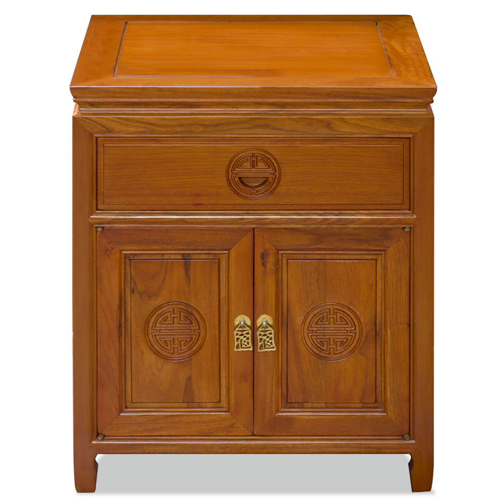 Natural Finish Rosewood Chinese Longevity Design Nightstand