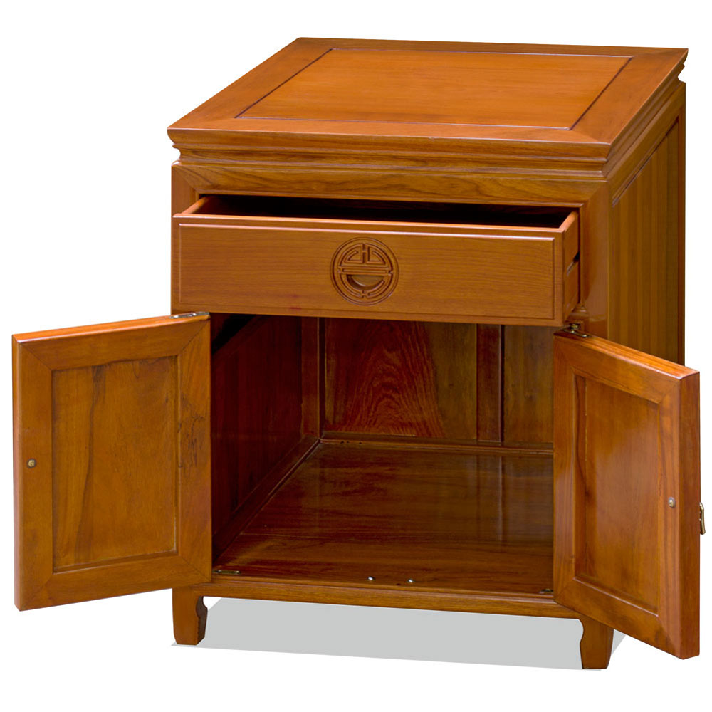 Natural Finish Rosewood Chinese Longevity Design Nightstand