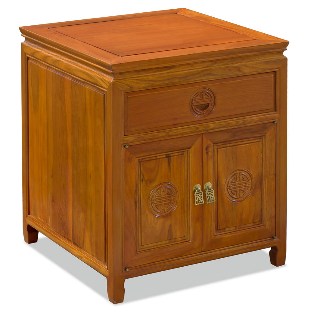 Natural Finish Rosewood Chinese Longevity Design Nightstand