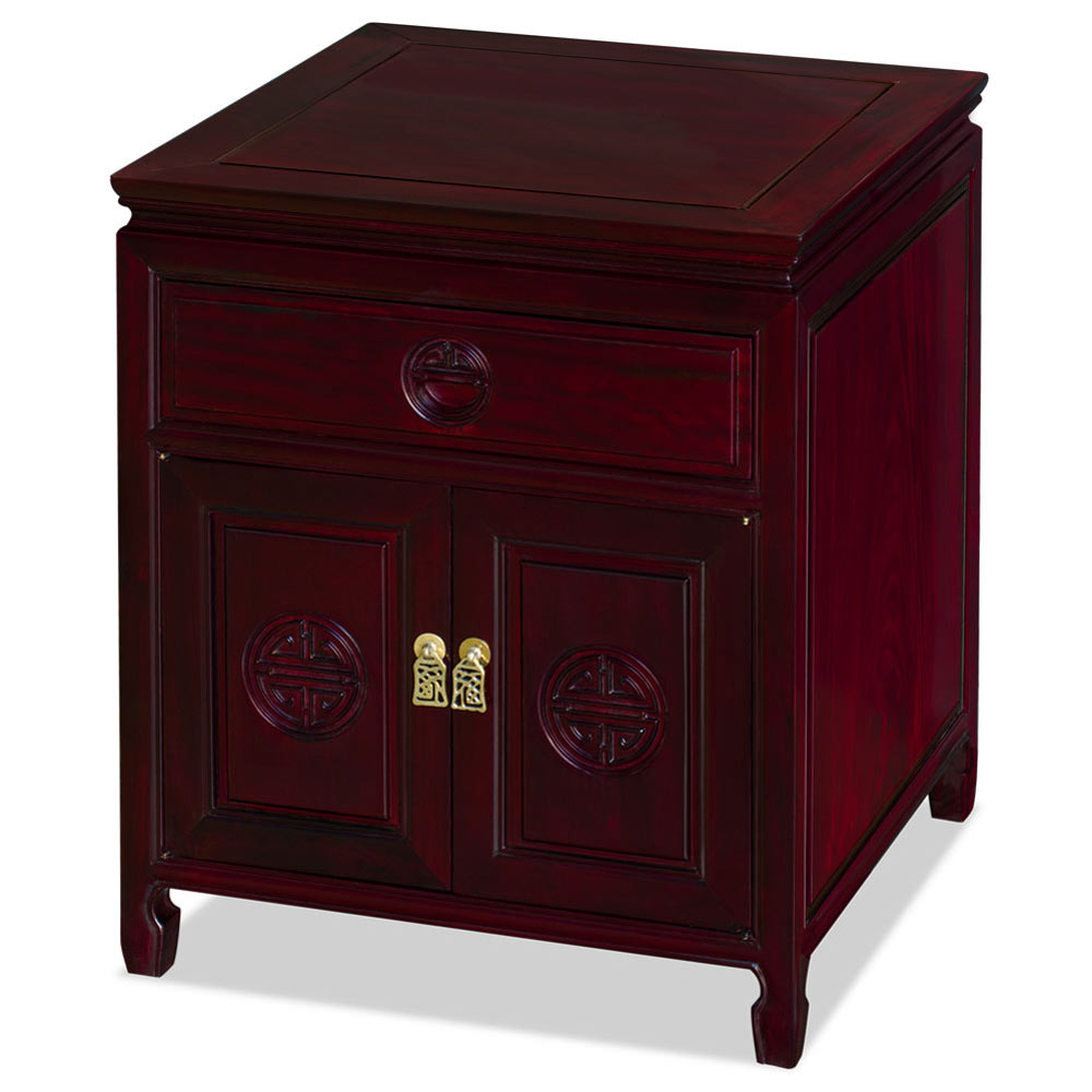 Dark Cherry Rosewood Chinese Longevity Design Nightstand