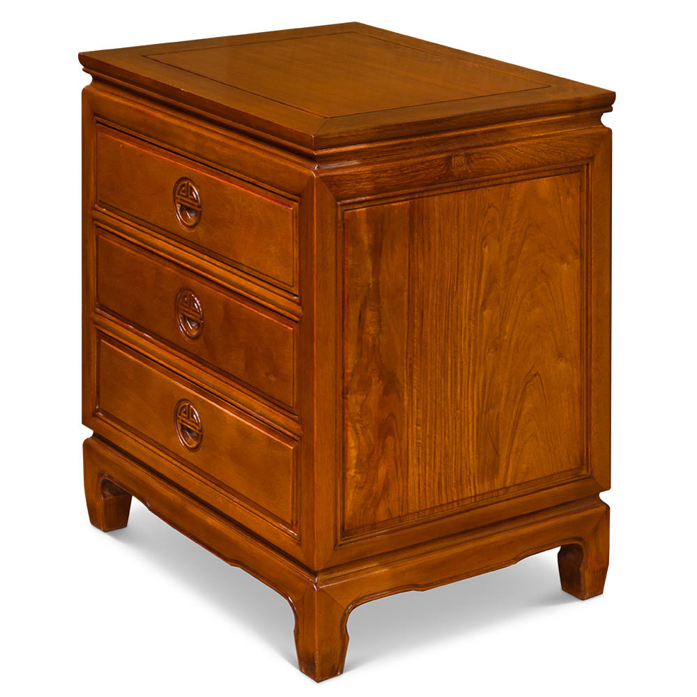 Natural Finish Rosewood Chinese Longevity Design Nightstand