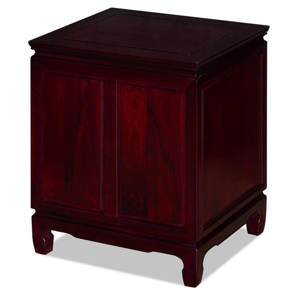 Dark Cherry Rosewood Flower and Bird Motif Oriental Nightstand