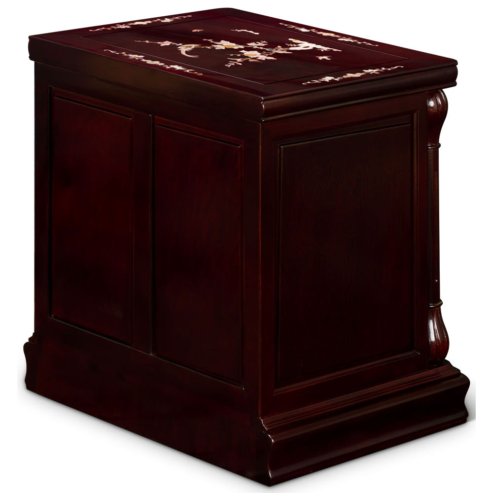 Dark Cherry Rosewood Mother of Pearl Inlay Chinese Nightstand