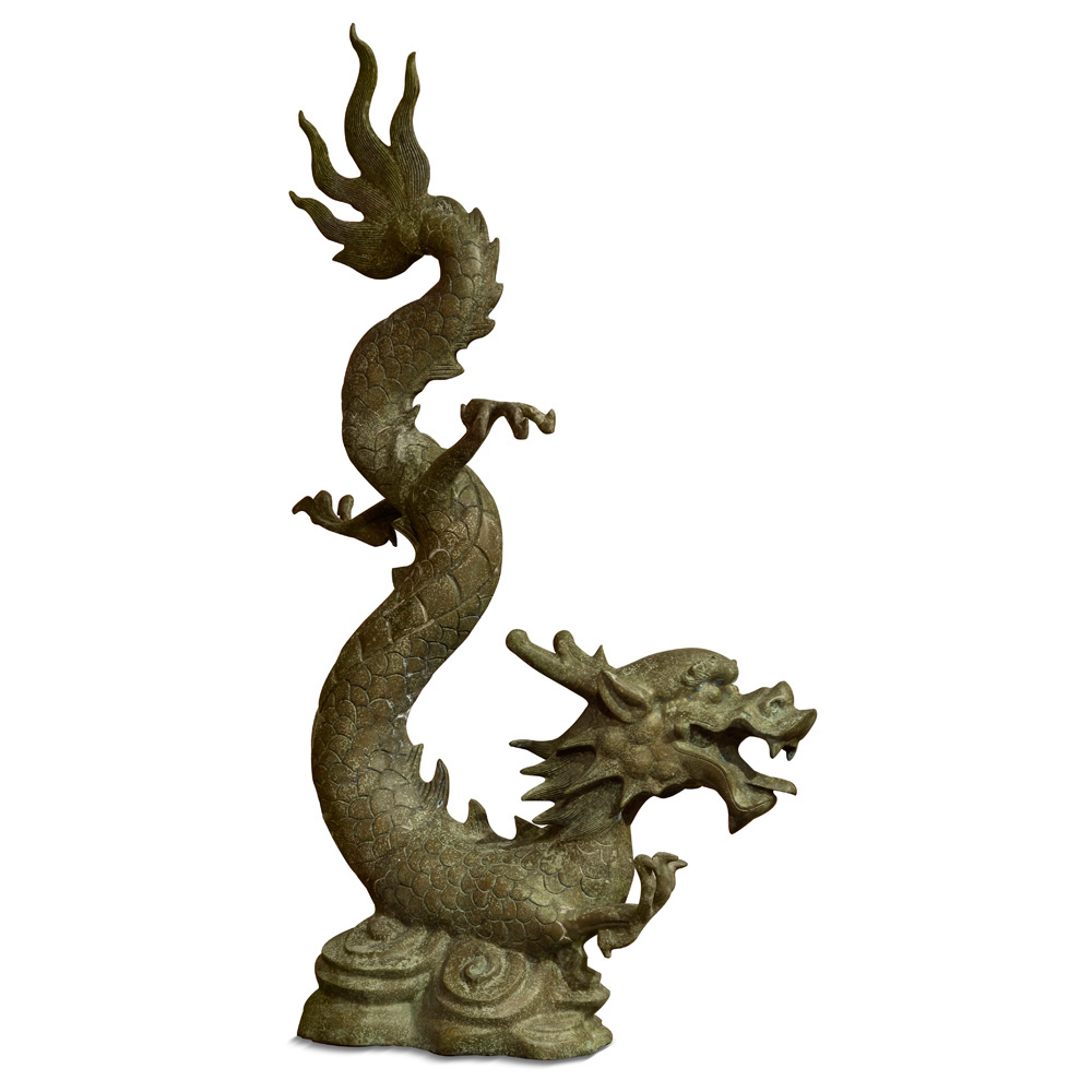 Bronze Flying Prosperity Dragon Oriental Statue Set