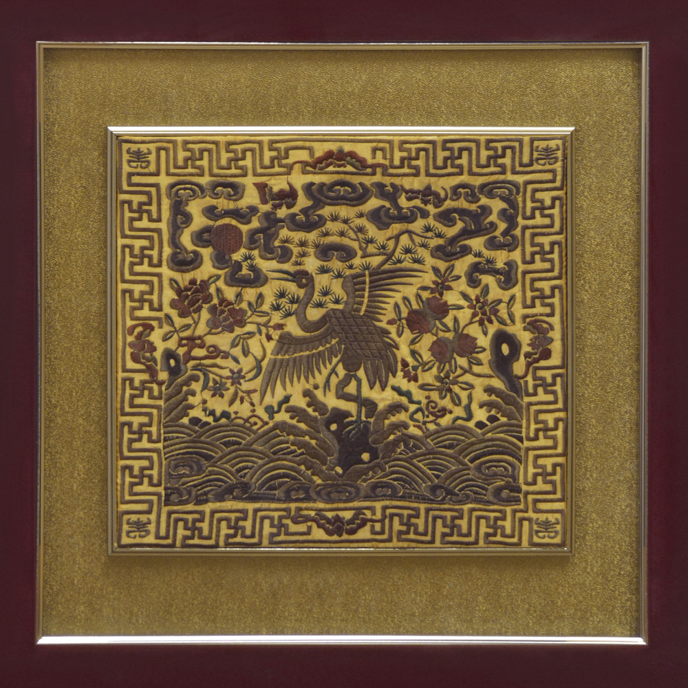 Chinese Silk Embroidery of Kirin and Crane Shadow Box Set