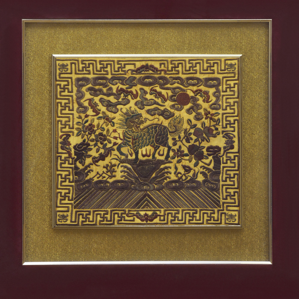Chinese Silk Embroidery of Kirin and Crane Shadow Box Set