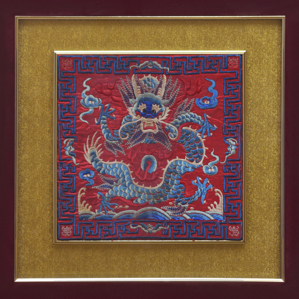Chinese Silk Embroidery of Dragon and Phoenix Shadow Box Set