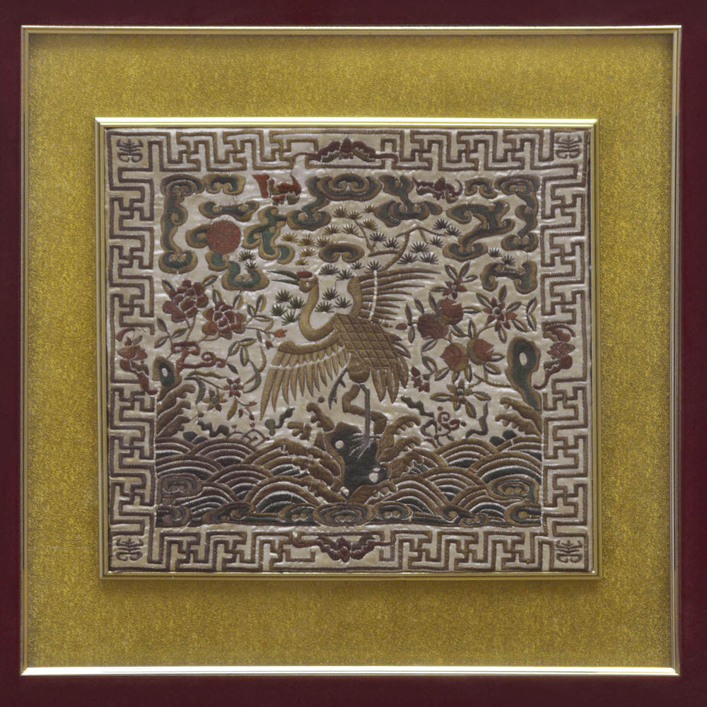 Silk Embroidery of Kirin and Crane Shadow Box Set