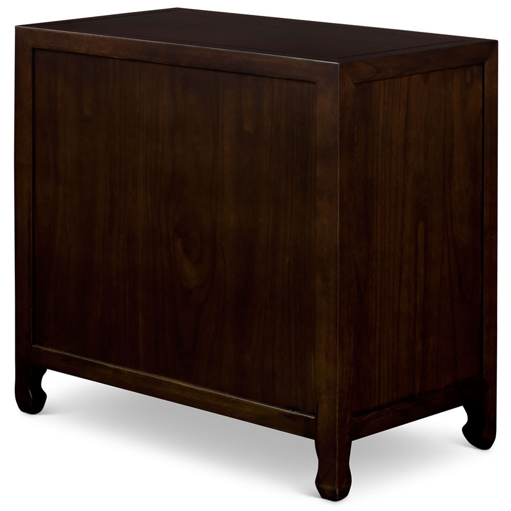 Dark Espresso Elmwood Chinese Longevity Cabinet with Geometric Lattice Doors