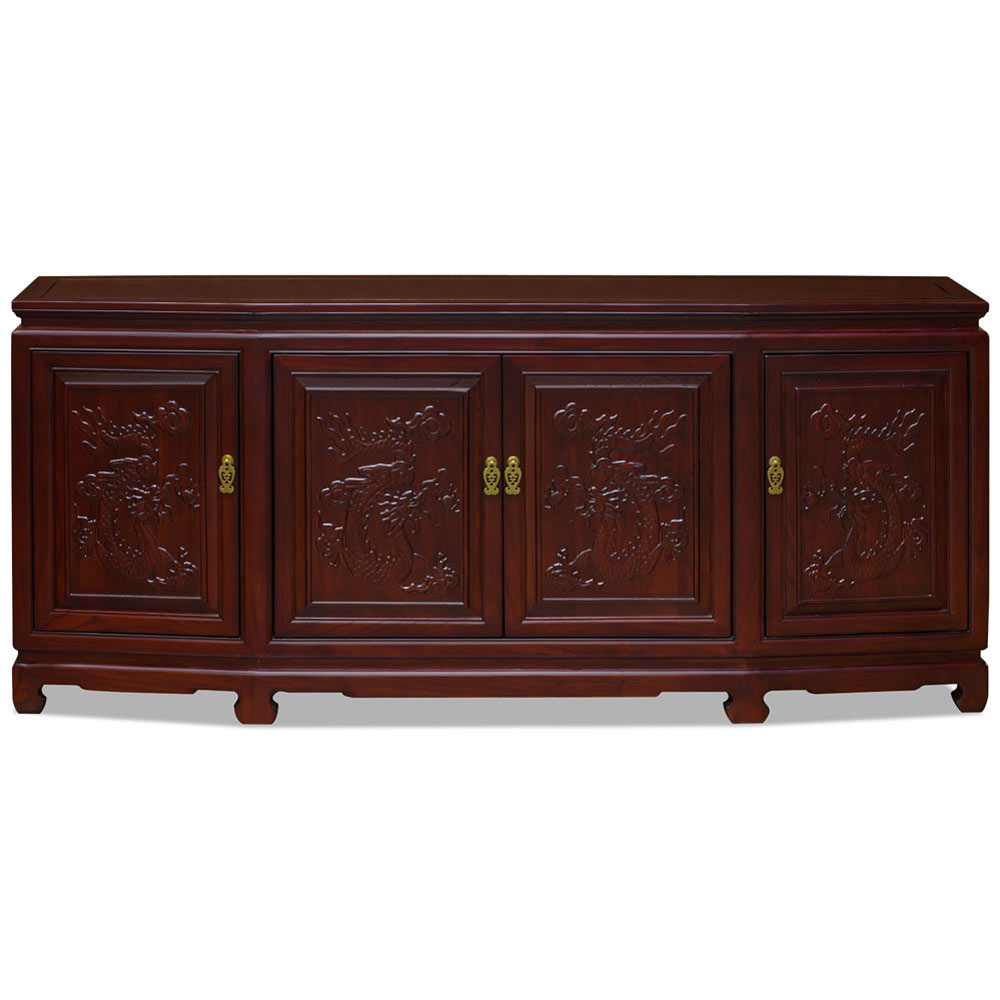 Dark Cherry Elmwood Dragon Carving Oriental Sideboard