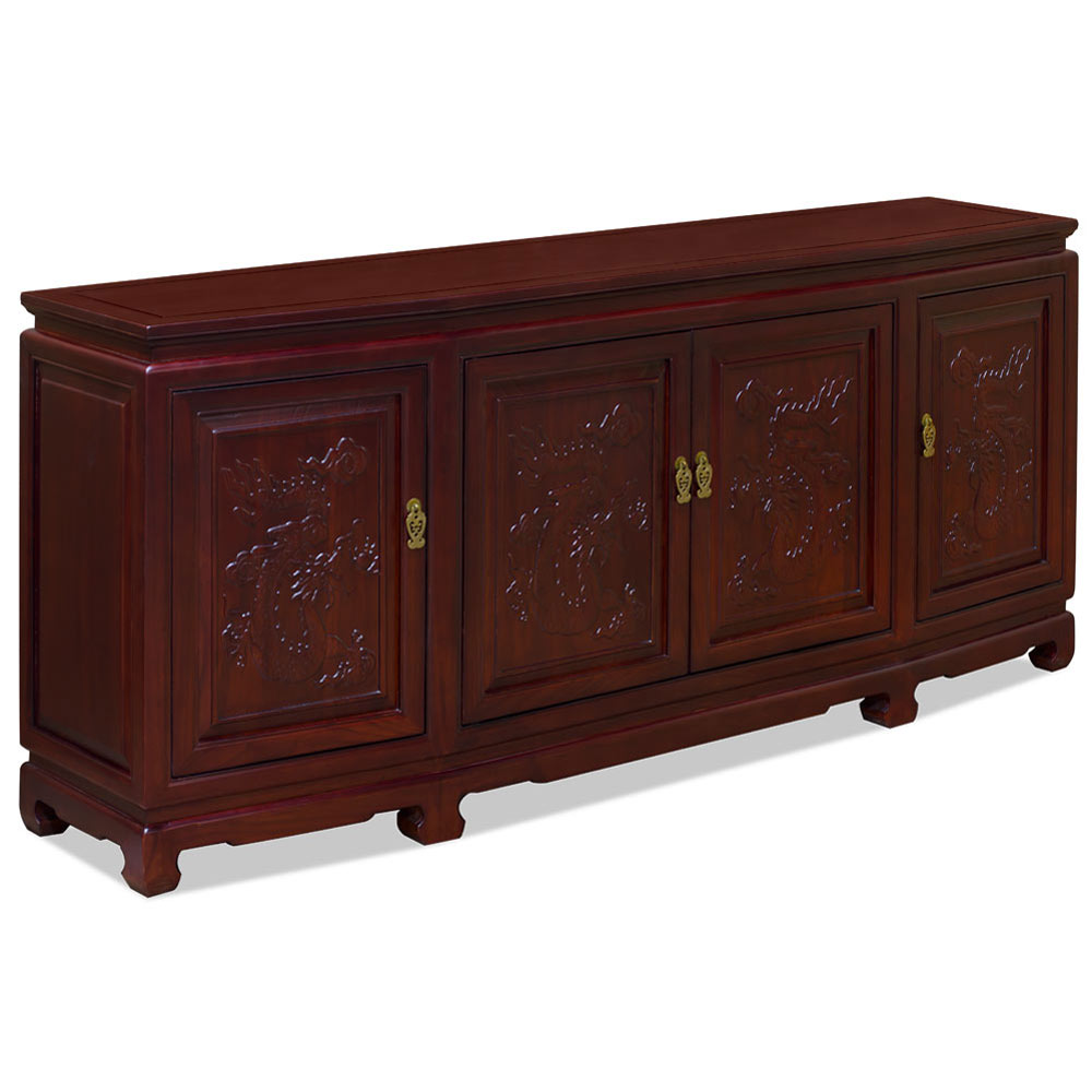 Dark Cherry Elmwood Dragon Carving Oriental Sideboard