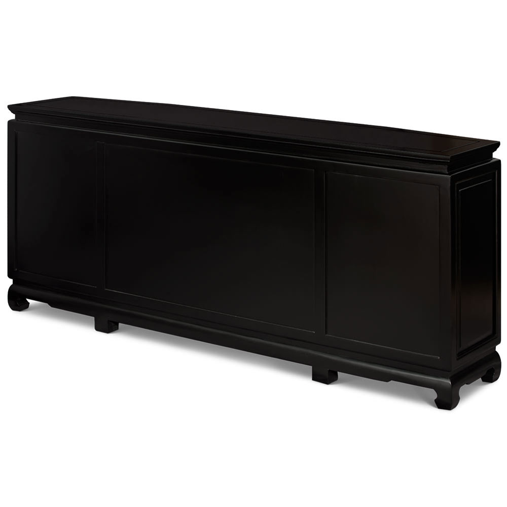 Black Elmwood Chinese Longevity Sideboard with Geometric Lattice Doors