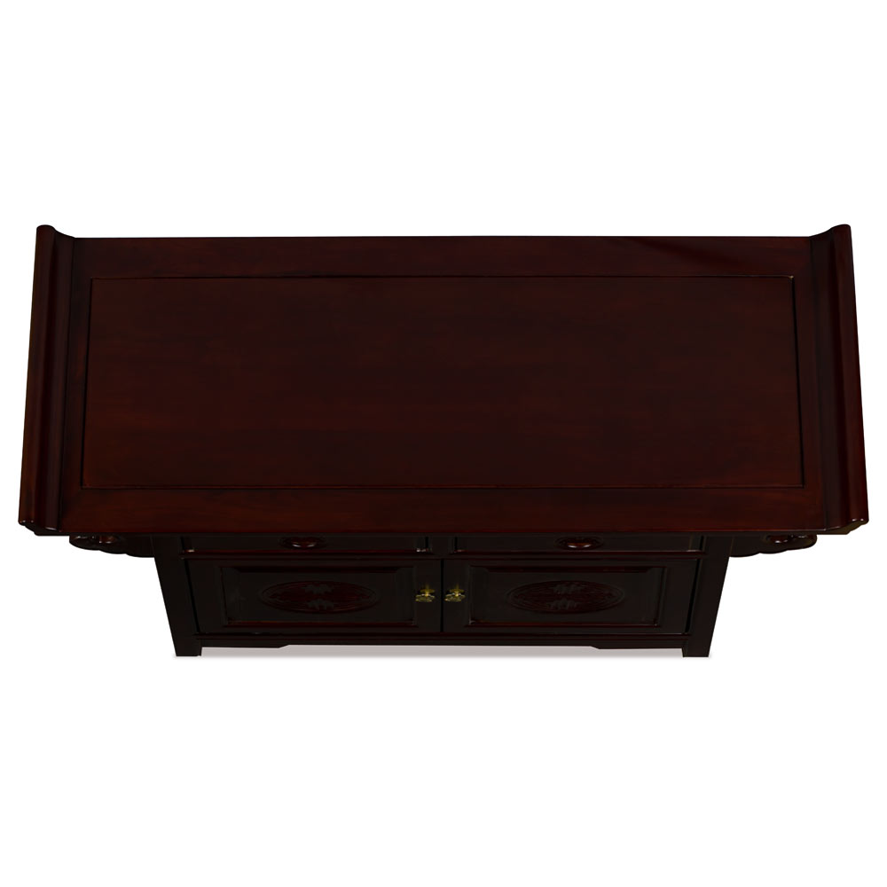 Dark Cherry Elmwood Chinese Longevity Design Altar Cabinet