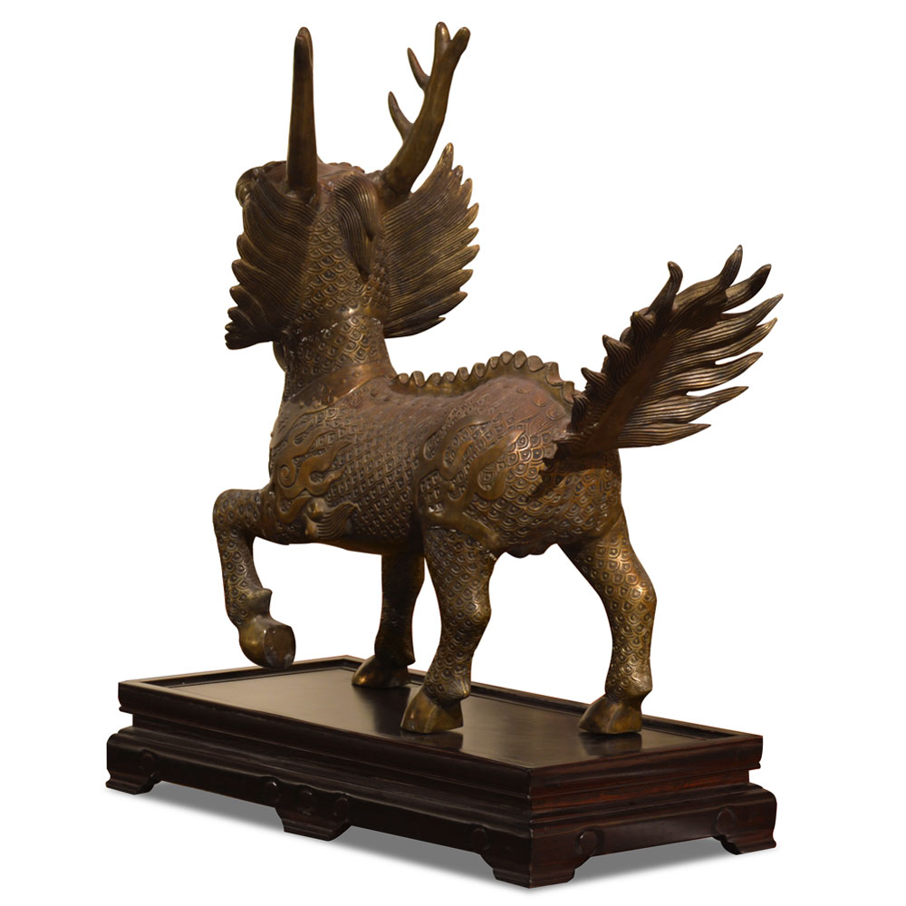 Bronze Marching Kirin Oriental Statue Set