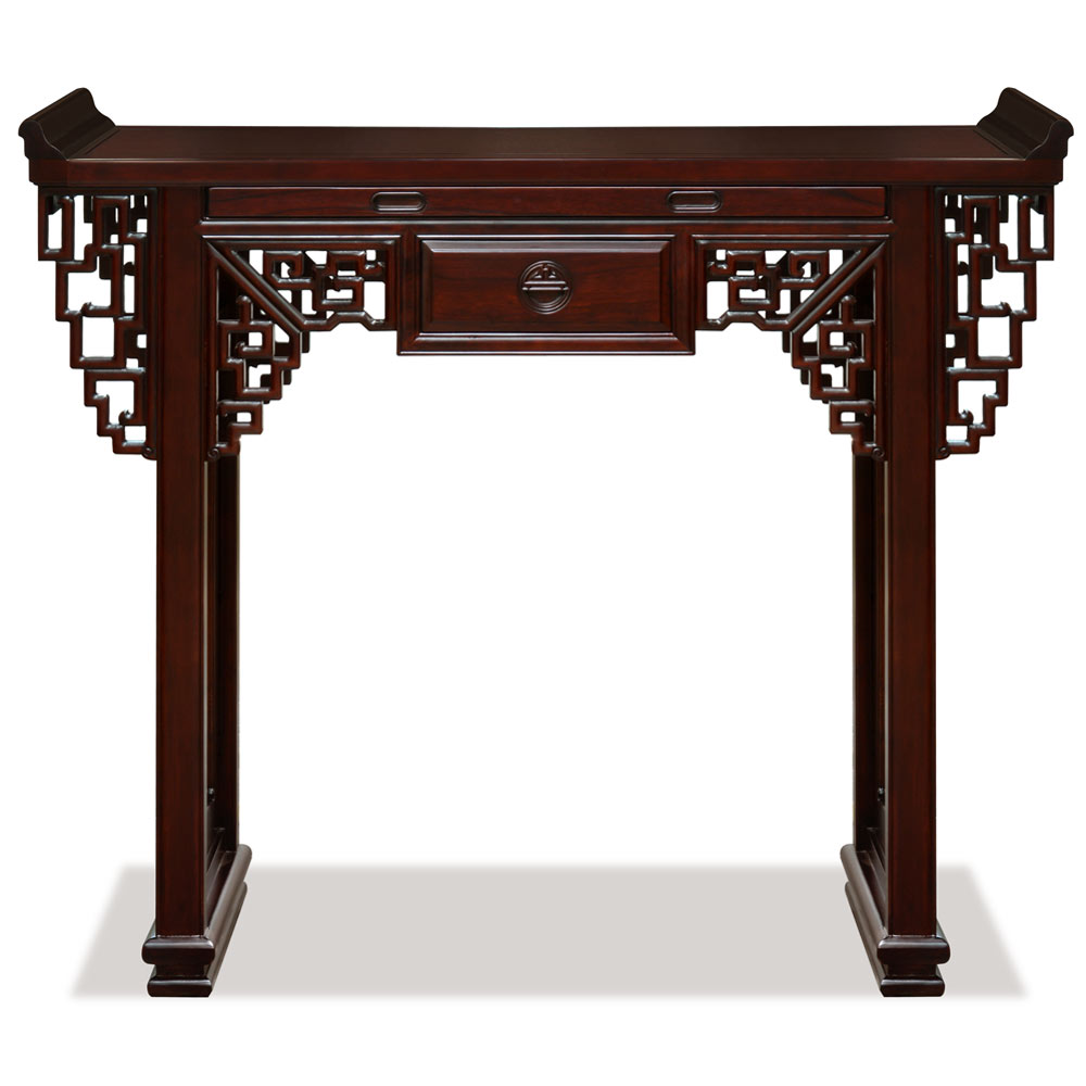 Dark Cherry Elmwood Longevity Design Asian Altar Table with Drawer