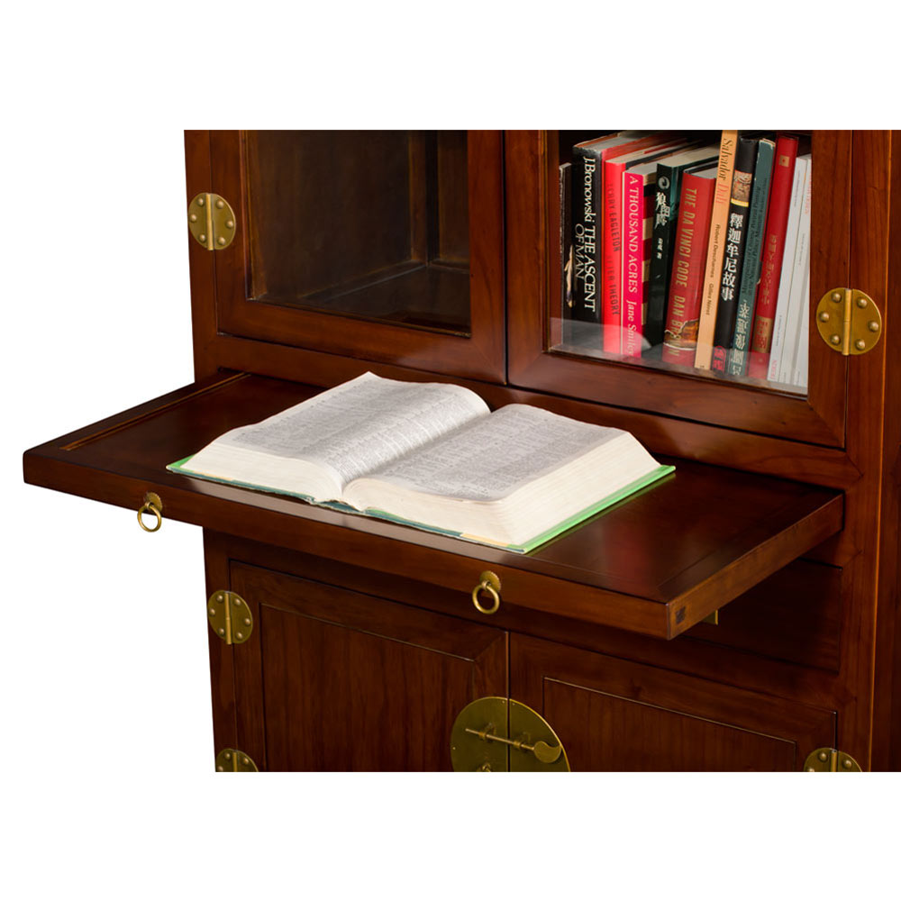 Mahogany Finish Elmwood Ming Style Asian Bookcase