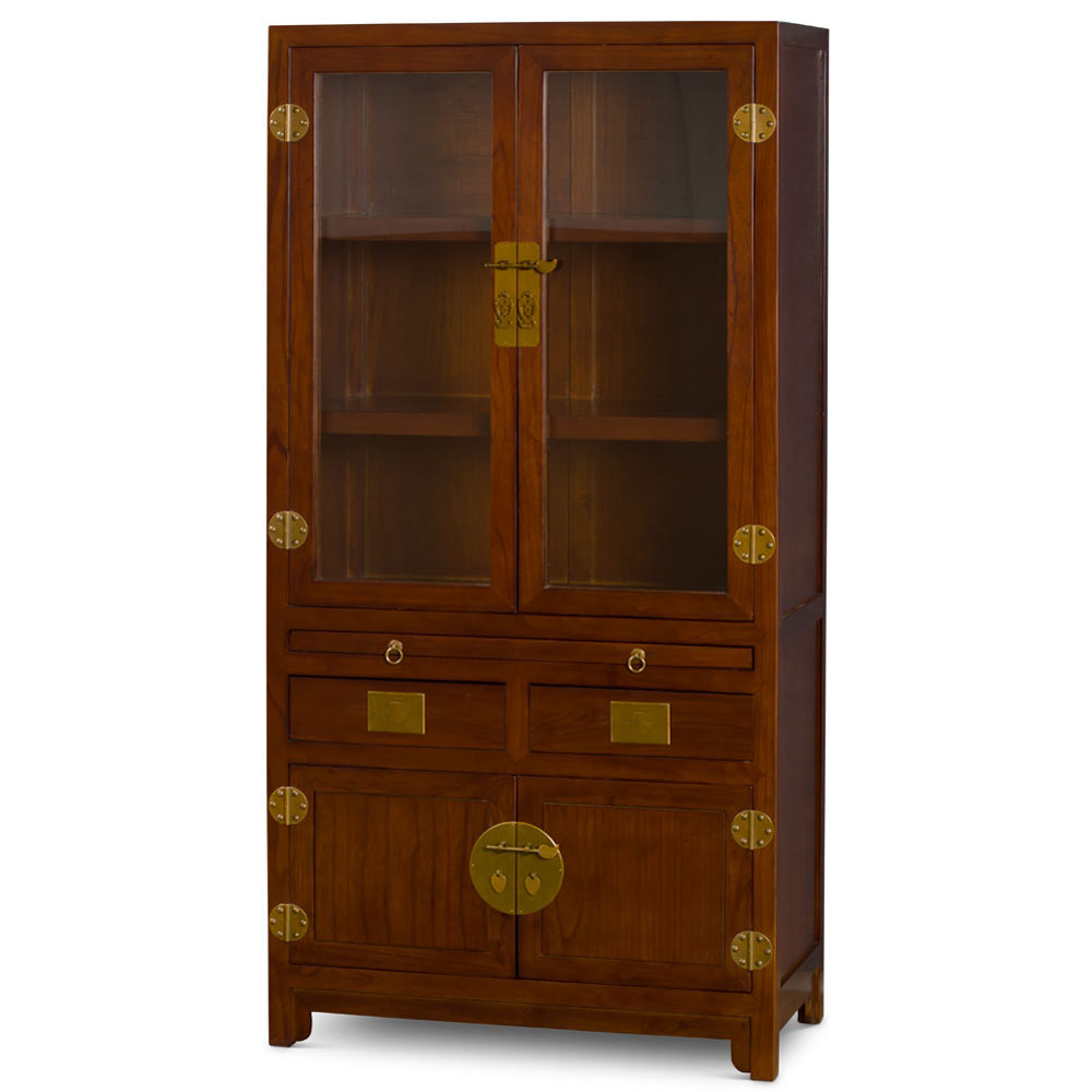 Mahogany Finish Elmwood Ming Style Asian Bookcase