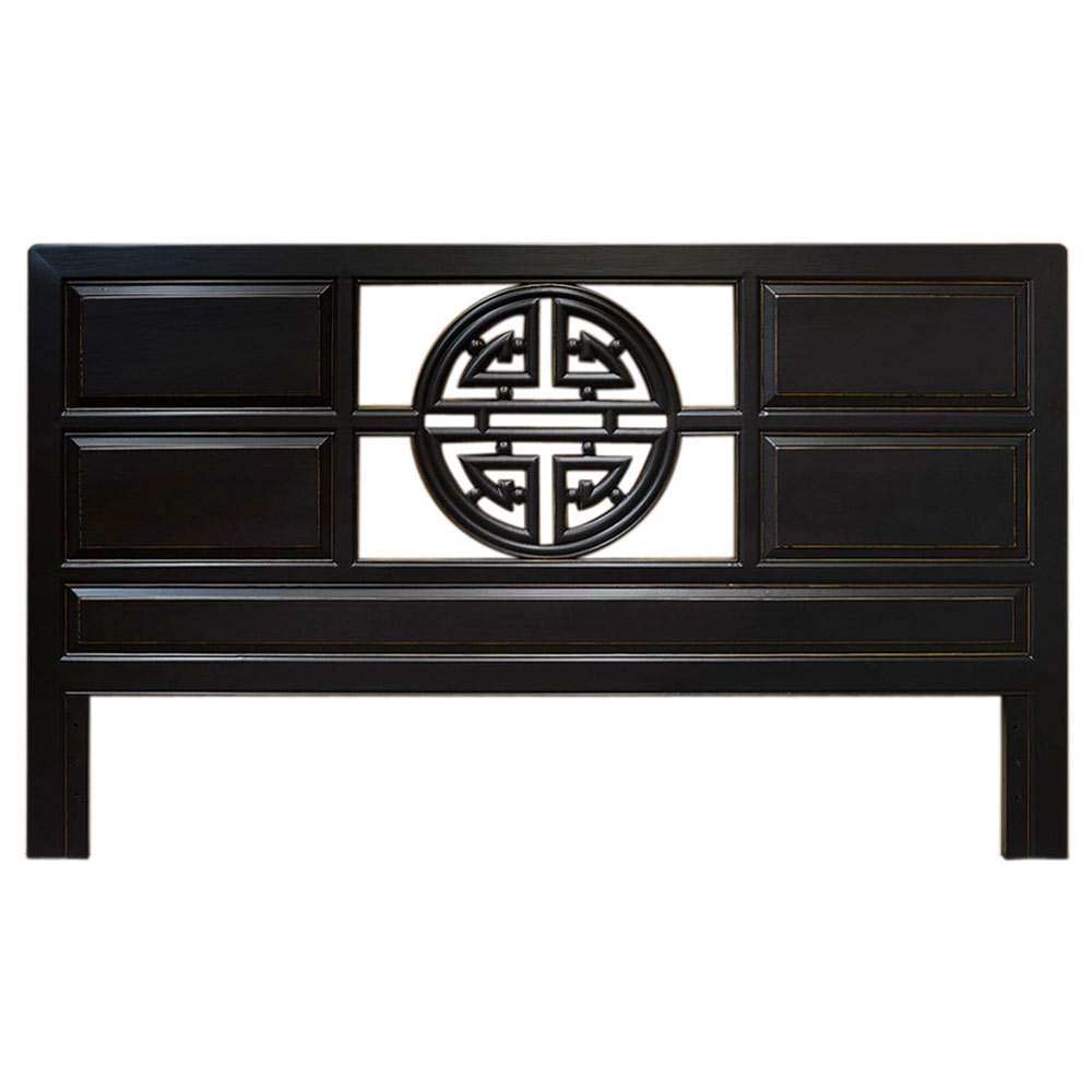 Distressed Black Elmwood King Size Longevity Asian Headboard