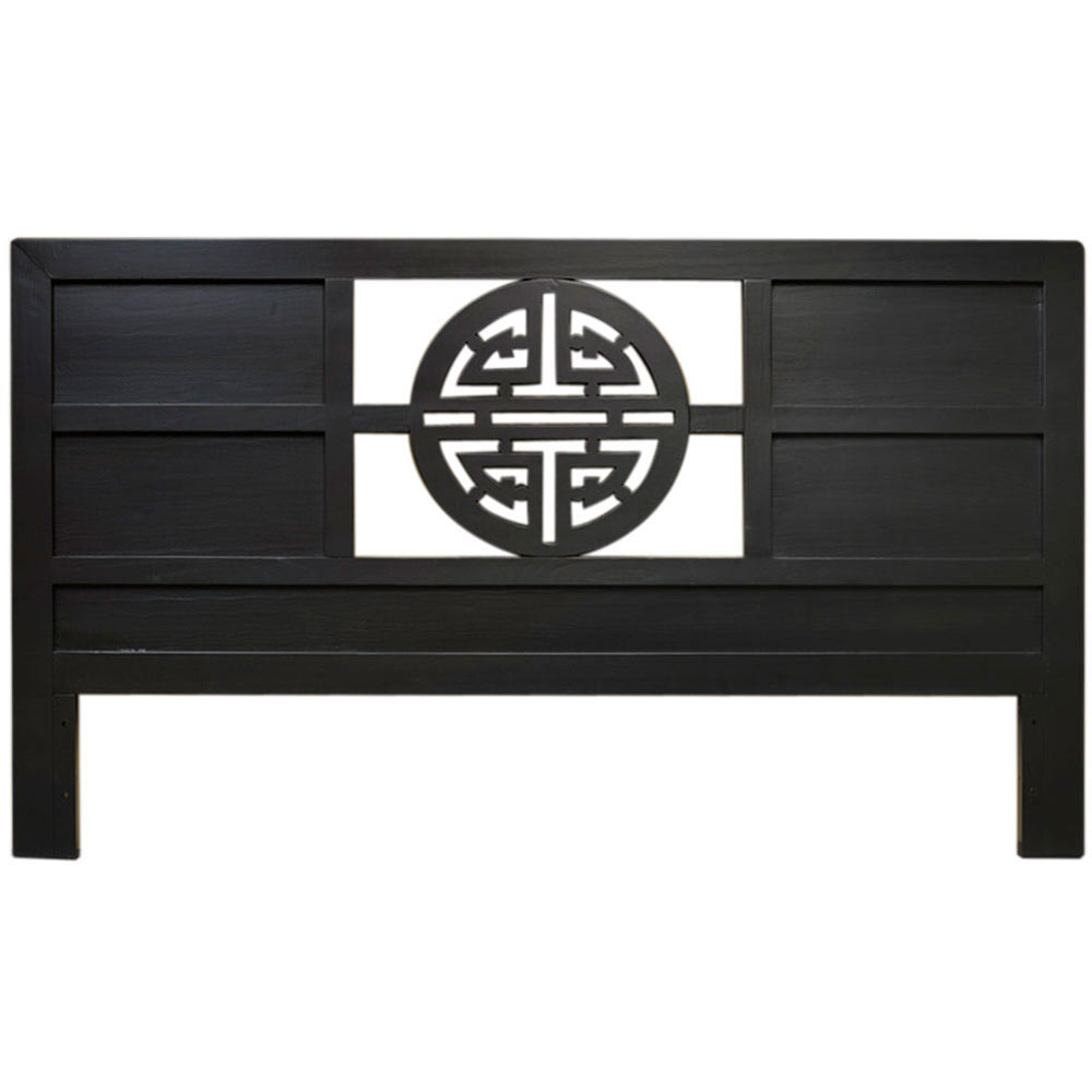 Distressed Black Elmwood King Size Longevity Asian Headboard