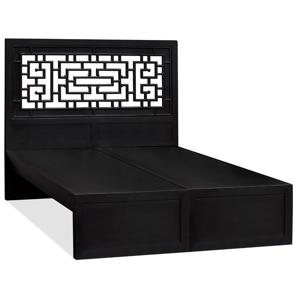 Matte Black Elmwood Ming Queen Size Platform Bed with Lattice Headboard