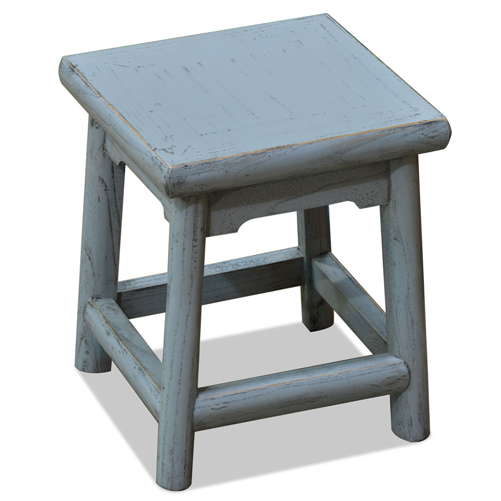 Distressed Grey Petite Chinese Village Wooden Bench