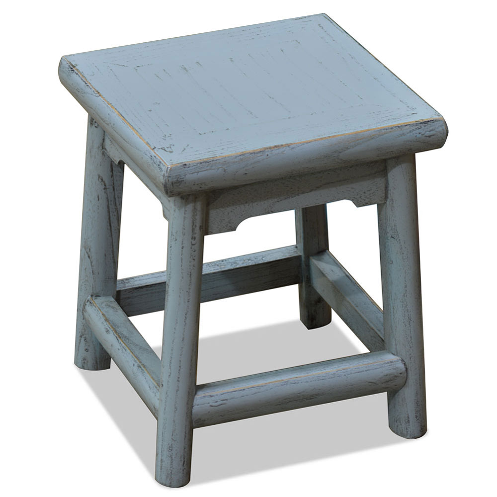 Distressed Grey Petite Chinese Village Wooden Bench