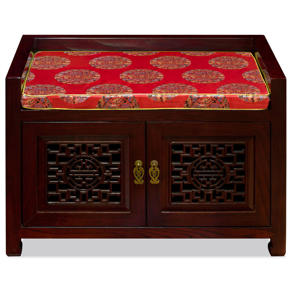 Dark Cherry Elmwood Longevity Chinese Shoe Bench