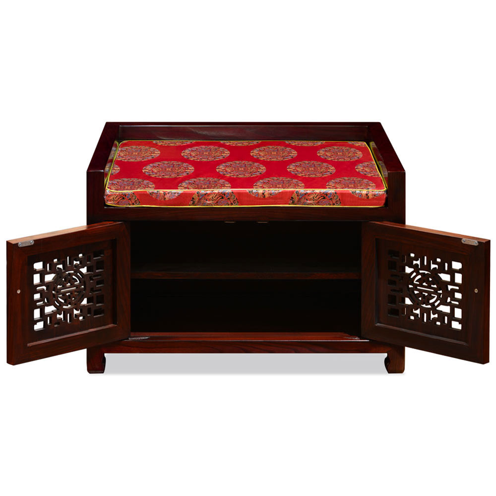 Dark Cherry Elmwood Longevity Chinese Shoe Bench