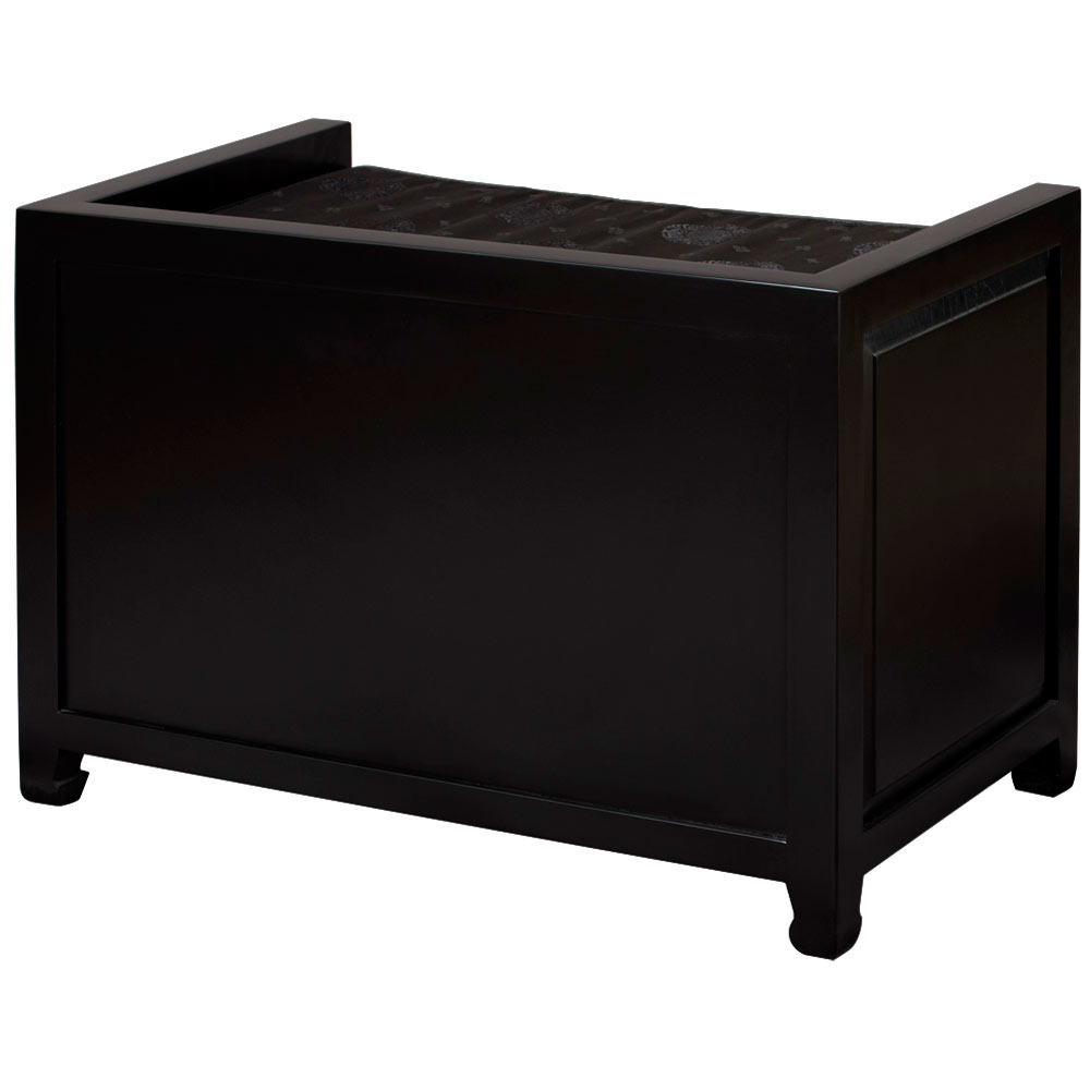 Matte Black Elmwood Longevity Chinese Shoe Bench