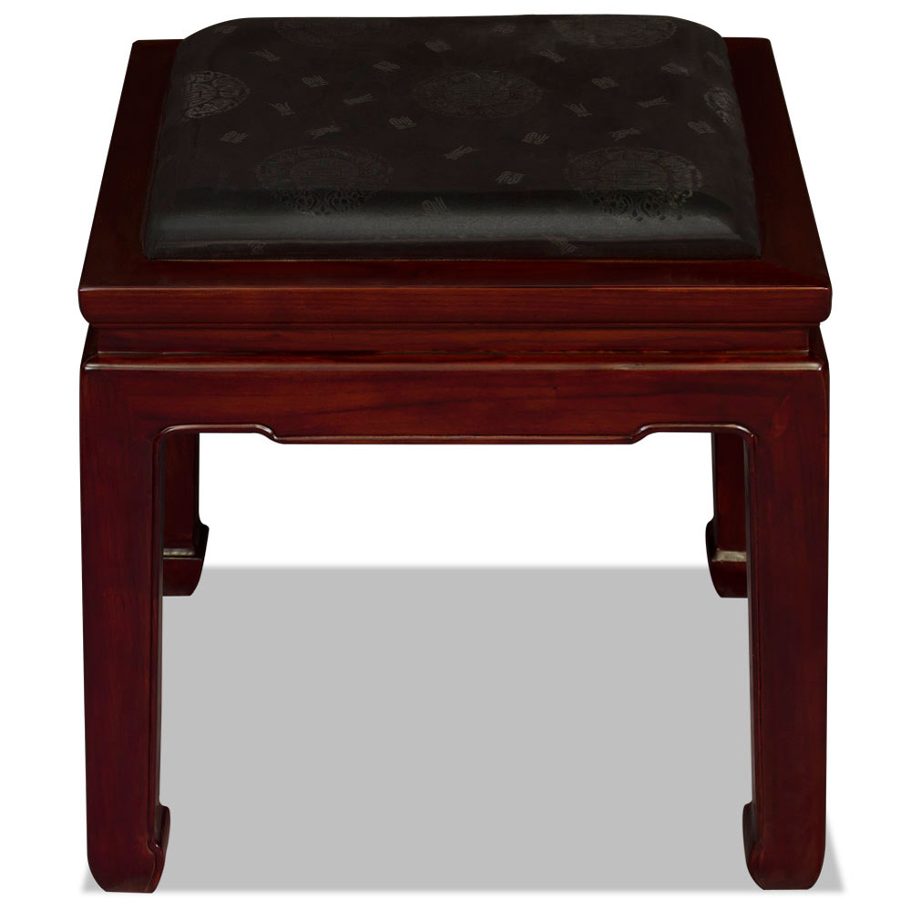 Dark Cherry Elmwood Chinese Ming Bench with Black Silk Cushion