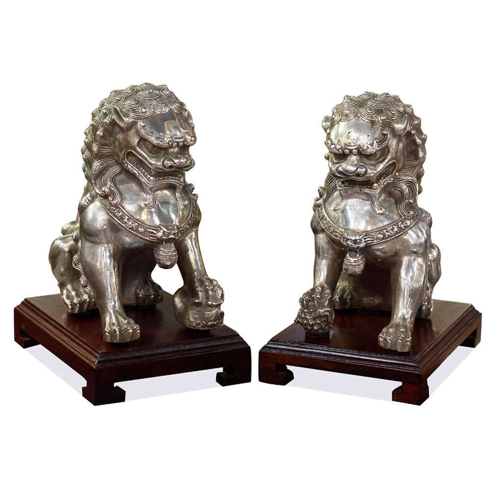 Silver Foo Dog Figurines