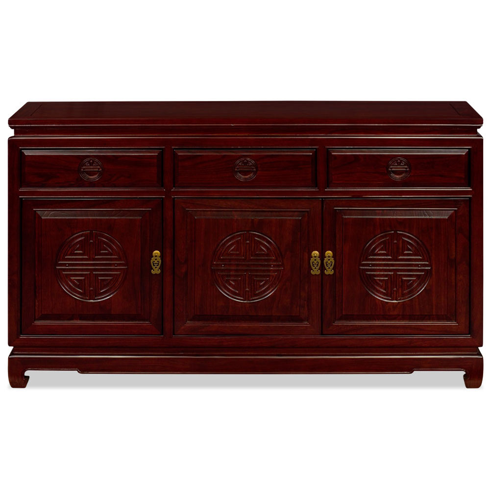 56in Dark Cherry Elmwood Chinese Longevity Sideboard